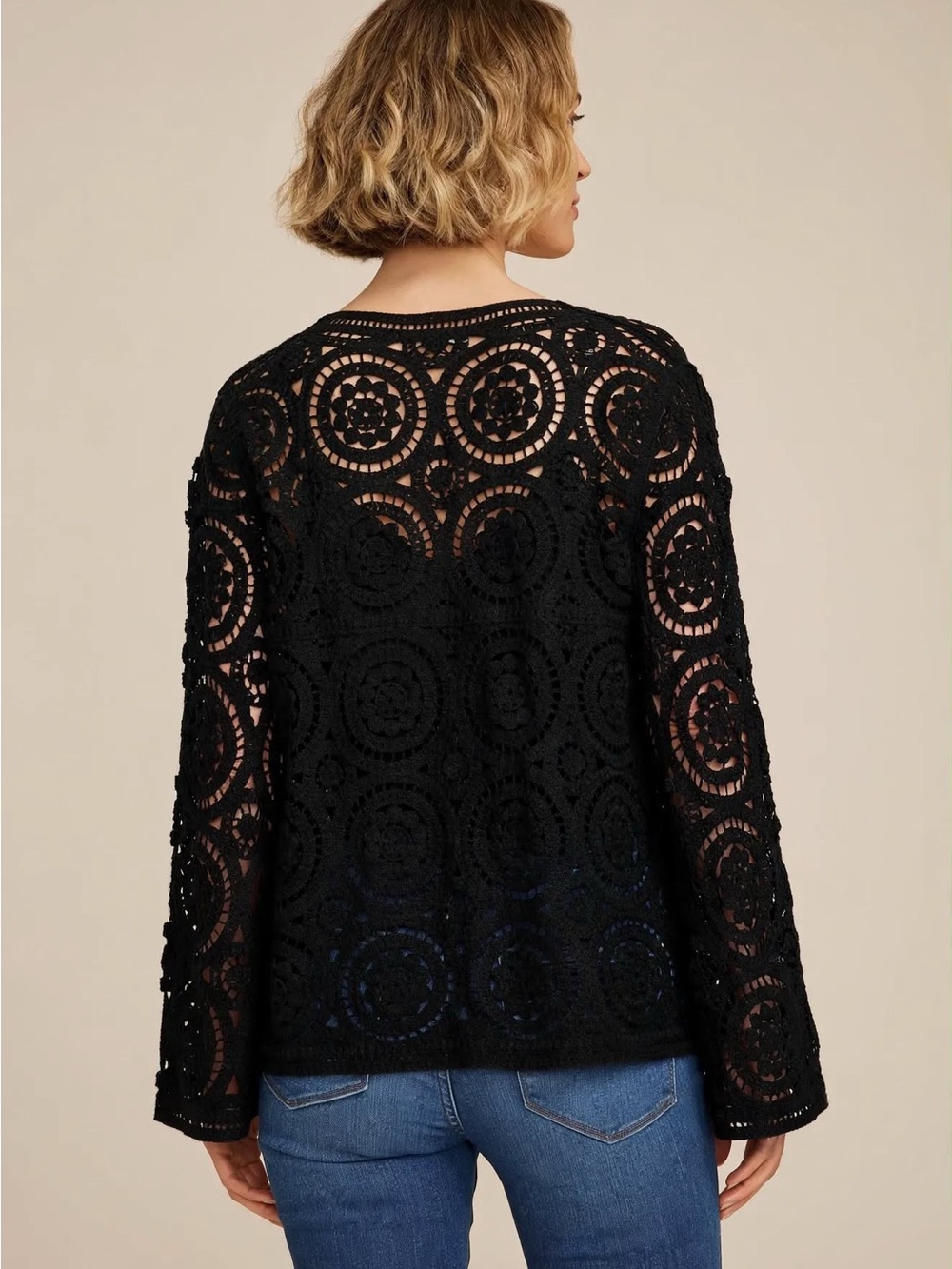 Maurices Black Crochet Long-Sleeve Women's Top